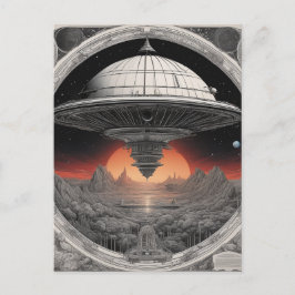 Den stora mörken rymdskepp seglade genom djupt vykort