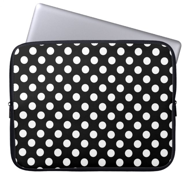 Den stora Polka dots-täckningen för svarta och vit Laptop Fodral (Framsidan)