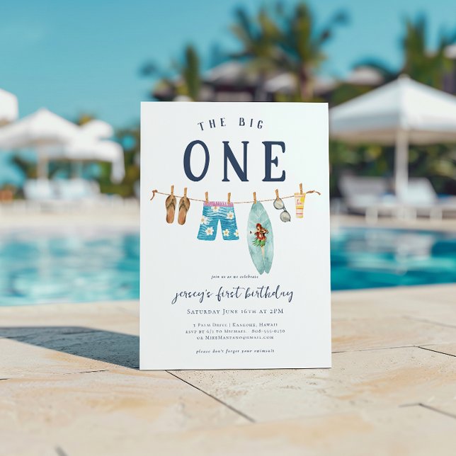 Den stora | Retro Summer Surfa Birthday Inbjudningar (Skapare uppladdad)