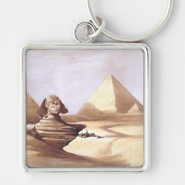Den stora sfingen, pyramiderna i Giza Fyrkantig Silverfärgad Nyckelring (Framsidan)