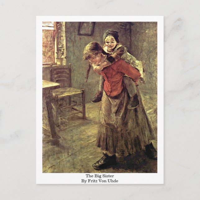 Den stora systern av Fritz Von Uhde Vykort (Framsida)