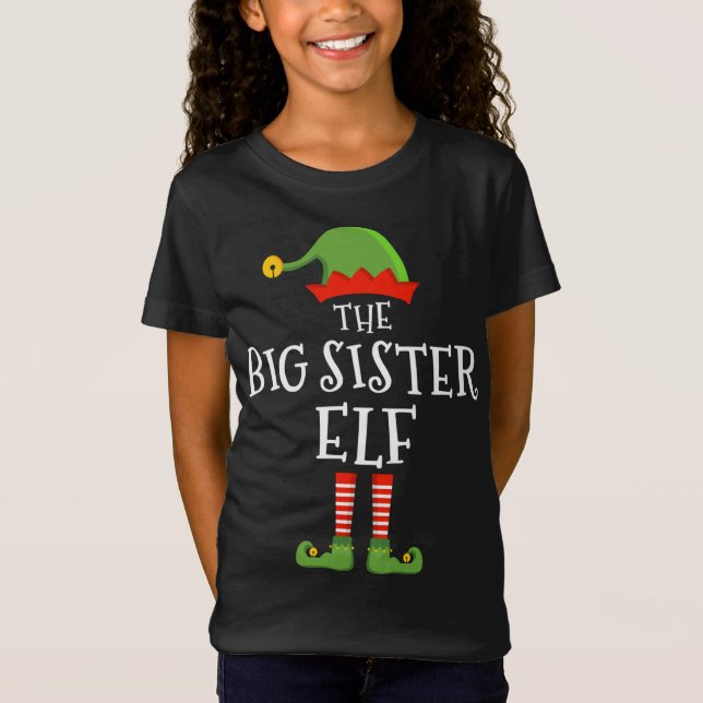Den stora systern Elf roligt jultomtmatchande fami T Shirt (Framsida)