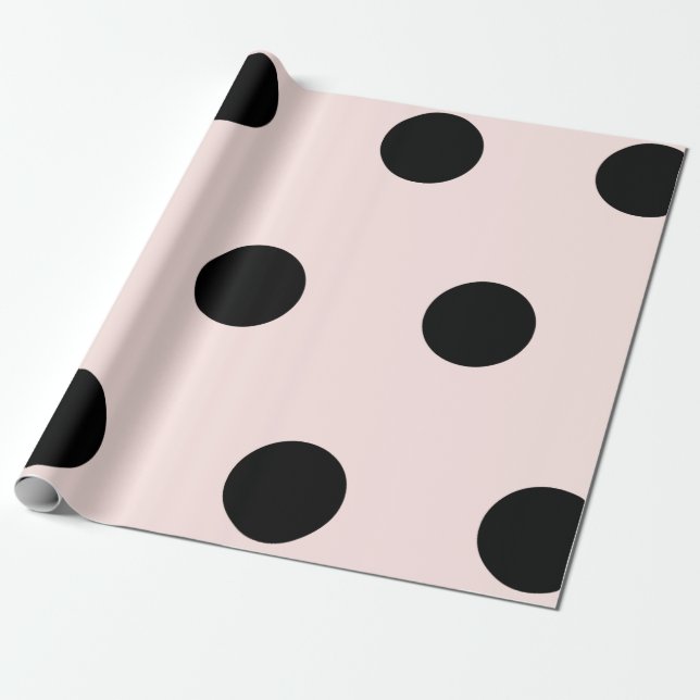 Den stora Tjocken Black Polka dots Mönster vid Ros Presentpapper (Utrullad)