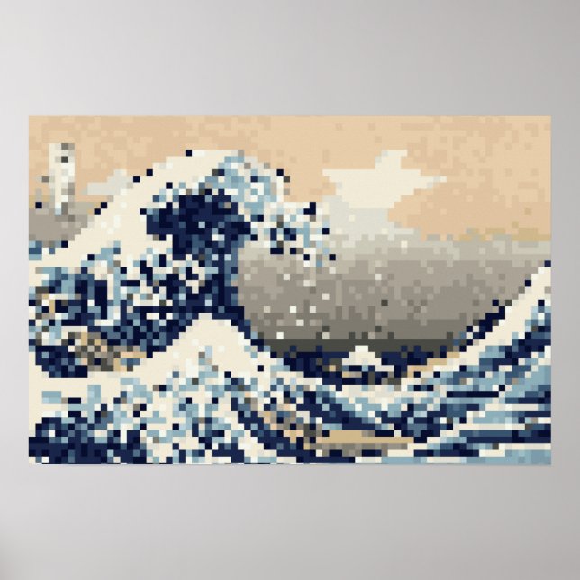 Den stora vågen utanför Kanagawa 8 Bit Pixel Art Poster (Framsidan)