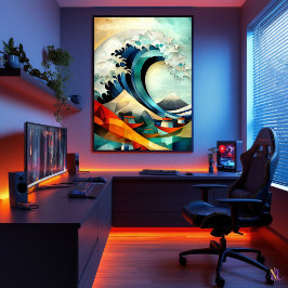 Den stora vågen utanför Kanagawa - Kubistisk Minim Poster