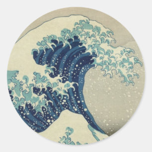 Den stora vågen utanför Kanagawas kust av Hokusai Runt Klistermärke
