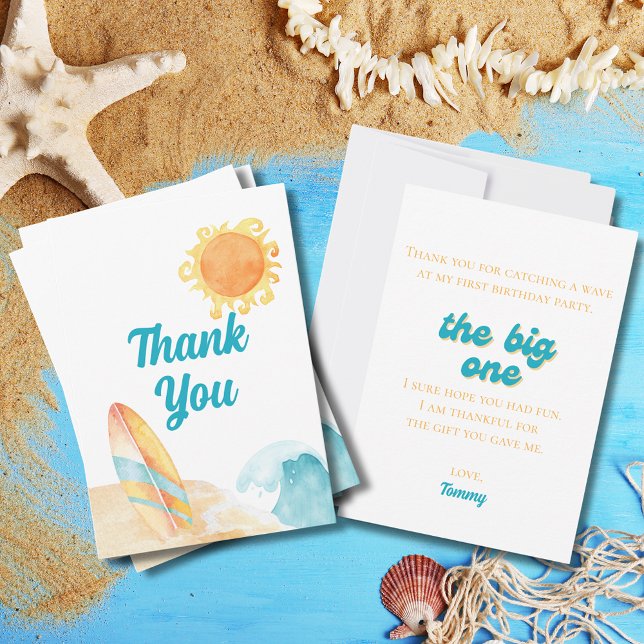 Den stora vattenfärgen Beach 1:a födelsedagen Tack Kort (The Big One Watercolor Beach 1st Birthday Thank You Card
)