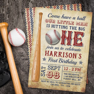 Den stora Vintagen Baseball 1:a födelsedag Inbjudningar