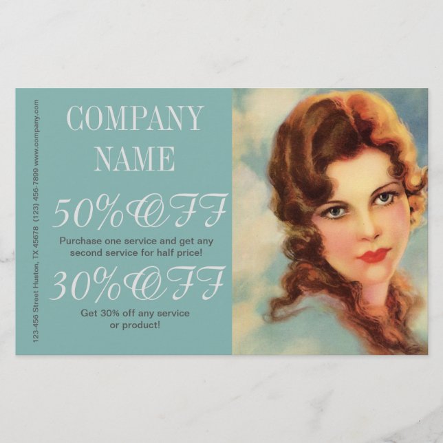 den store gatsby-flicka skönhetssalong smink hårst flygblad (Framsidan)