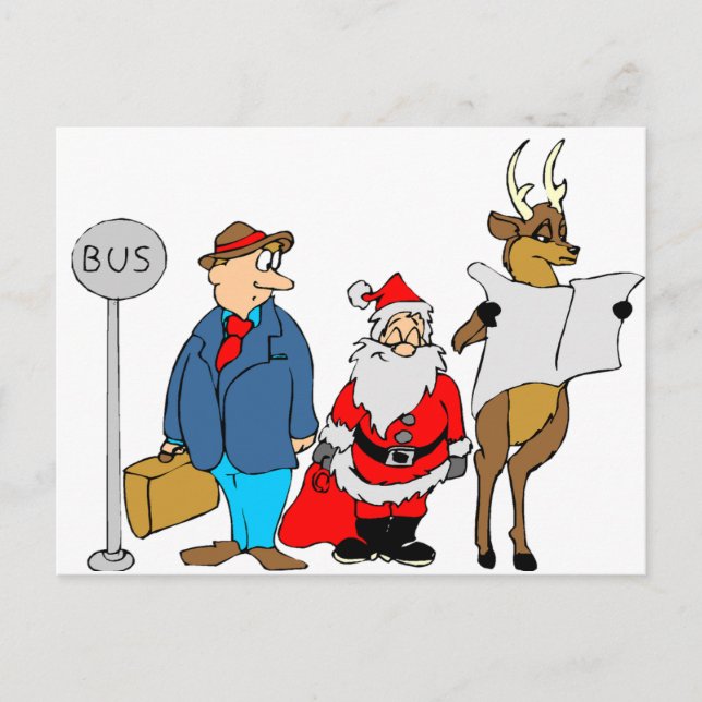 Den store mannen Santa Reindeer vid Buss Stop Vykort (Framsida)