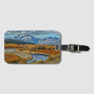 Den storslagna Teton bergfloden beskådar i höst Bagagebricka