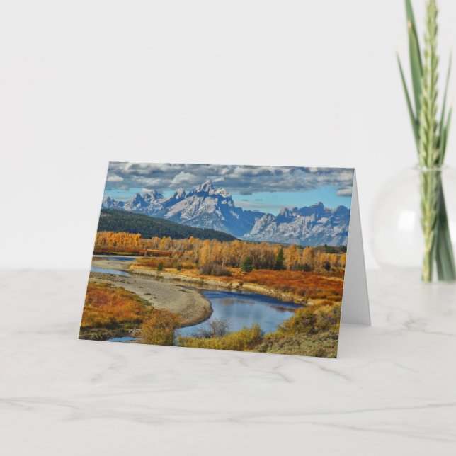 Den storslagna Teton bergfloden beskådar i höst Kort (Framsida)