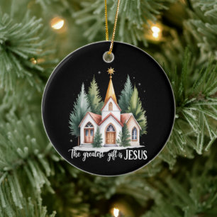 Den Största Gåvan är Jesus Jul Kyrka Kristus Julgransprydnad Keramik