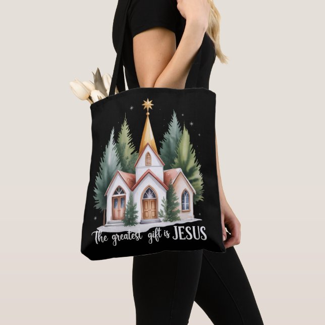 Den Största Gåvan är Jesus Jul Kyrka Kristus Tygkasse (Närbild)