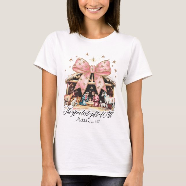 Den Största Gåvan Av Alla Julkrubba Jesus Kristna  T Shirt (Framsida)