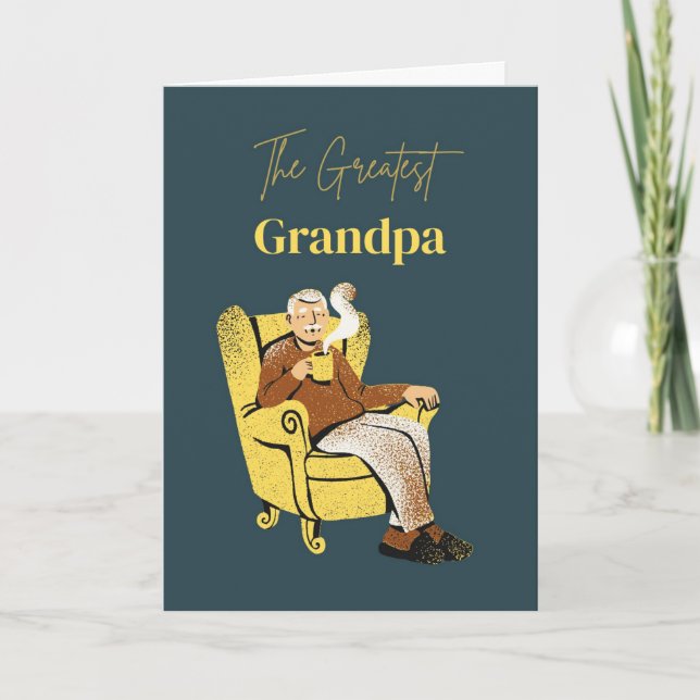 Den Störste Farfar Mysiga Fåtölj Illustration Kort (Framsida)