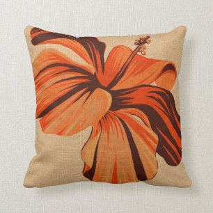 Den Streaky hawaianska hibiskusen FauxLinen Kudde