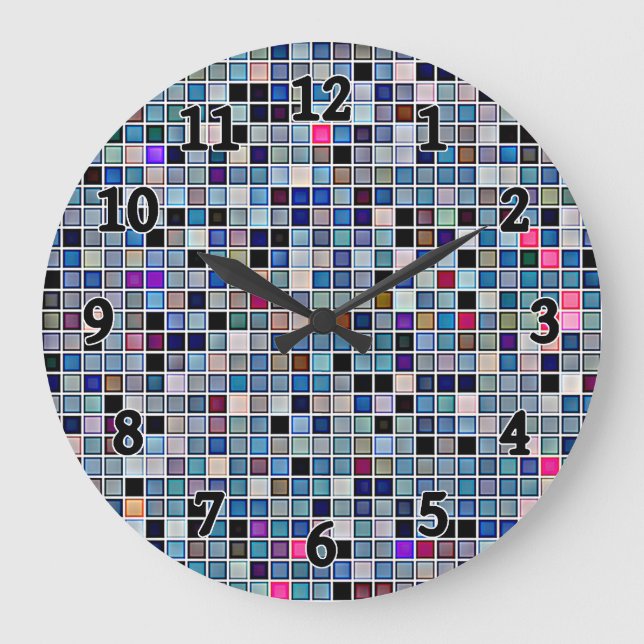 Den stressade Funkyn Blue "Bathroom Tiles" Mönster Stor Klocka (Framsida)