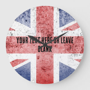 Den stressade Union Jack-designen. Anpassa text Stor Klocka