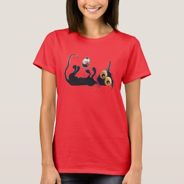 Den Stressie katten ger sig upp på kråkan Tee Shirt (Framsida)