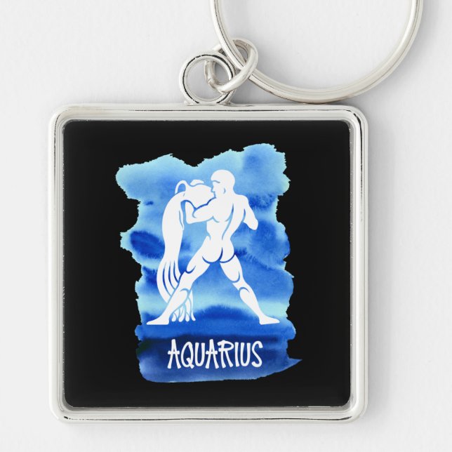 Den Stylized Zodiacaquariusen undertecknar Fyrkantig Silverfärgad Nyckelring (Framsidan)