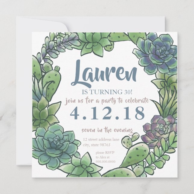 Den suckulenta vuxna födelsedagen någon åldras inbjudningar (Framsida)