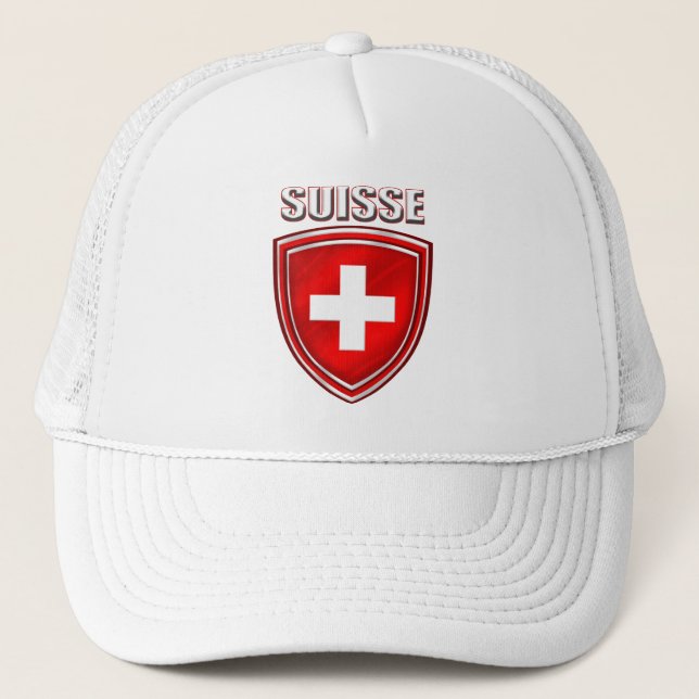Den Suisse logotypen skyddar emblemflagga av Truckerkeps (Framsida)