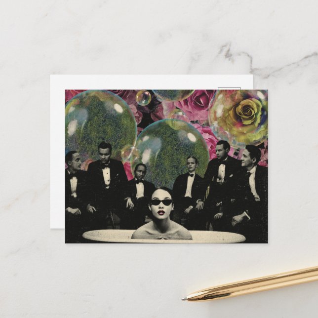 Den Surrealistiska Badkarsexpositionen Collage Vykort (Fram/Back In Situ)