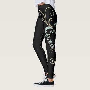 Den svart färgvaktdamasker med virvlar runt design leggings