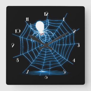 Den svart & för den blåttHalloween spindelnätet Fyrkantig Klocka