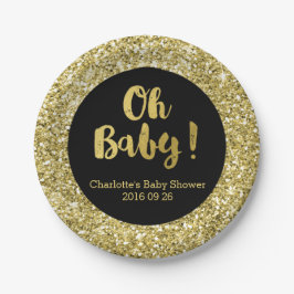 Den svart guld- glitterOh babybaby shower pläterar