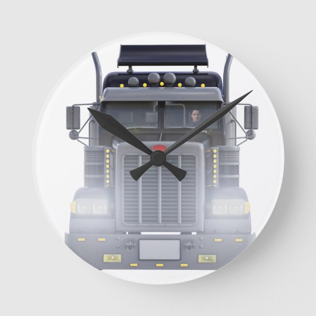 Den svart halva lastbilen med främre ljus beskådar rund klocka (Framsida)