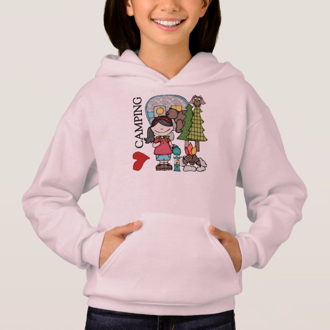 Den svart hårflickan älskar jag att campa tee (Framsida)