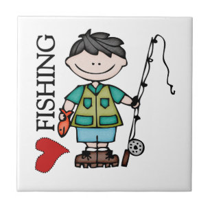 Den svart hårpojken älskar jag fiske kakelplatta