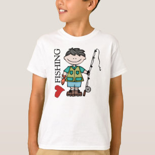 Den svart hårpojken älskar jag fiske t-shirt