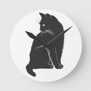 Den svart katten tar tid på rund klocka
