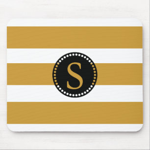 Den svart monogramen med guld omkullkastar randar musmatta
