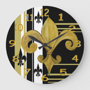 Den svart och guld- Fleur de lis väggen tar tid på Stor Klocka