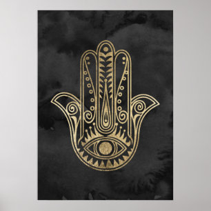 Den svart och guld- vattenfärghamsaen räcker av poster