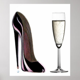 Den svart stiletten skor och champagnetrycket poster