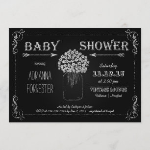 Den svart tavlan MasonJar för vintage blommar baby Inbjudningar