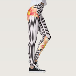 Den svart-/vitlodrät görar randig orange leggings
