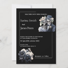 Den svarta Blommigten för Gothic Halloween-bröllop Inbjudningar