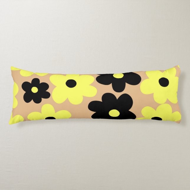 Den svarta Blommigten Preppy Gult Simple Flower Mö Kroppskudde (Framsidan)