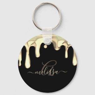 Den svarta Eleganten Metall Guld Monogram Nyckelring