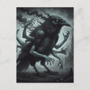 Den svarta fågeln med människoarmar mörk fantasy vykort
