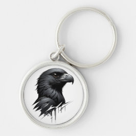 Den svarta Falcon Rund Silverfärgad Nyckelring