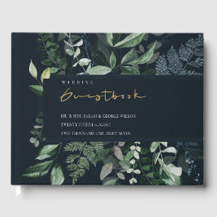 Den svarta Grönten Leafy Tropical Foliage Bröllop Gästböcker