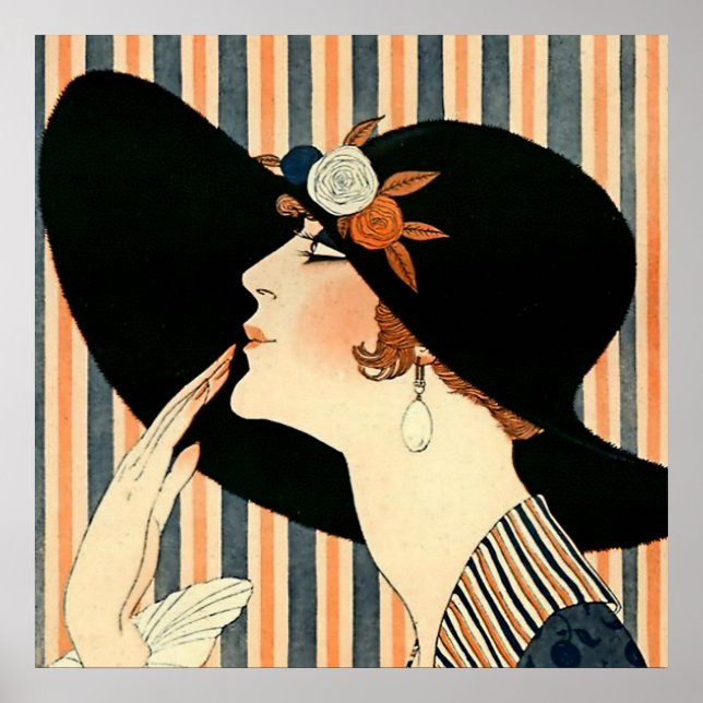 “Den svarta hatten” Art Deco av George Barbier Poster (Framsidan)
