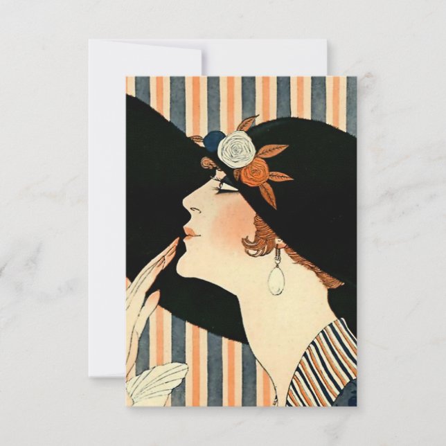 “Den svarta hatten” Art Deco av George Barbier Tack Kort (Framsida)